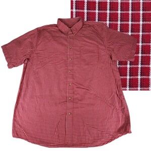 Eddie Bauer sz Tall XL Men Button Down Shirt Relaxed Fit Plaid Red Short‎ Sleeve